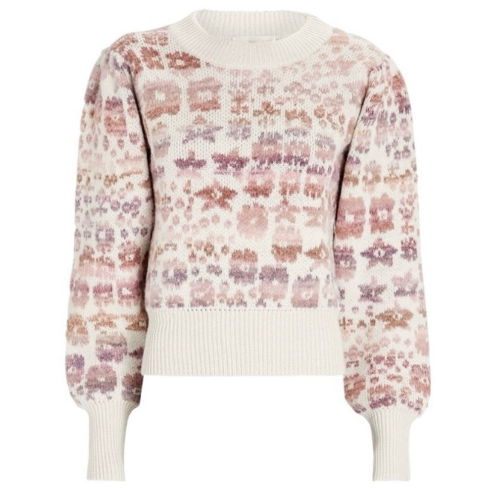 $395 LoveShackFancy Kirsten Wool/Alpaca Printed Pullover Ribbed Sweater size M - Picture 3 of 14